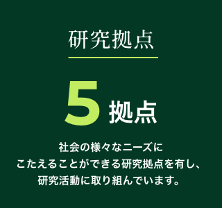 研究拠点 5拠点 国内の様々な拠点で、研究活動に取り組んでいます。